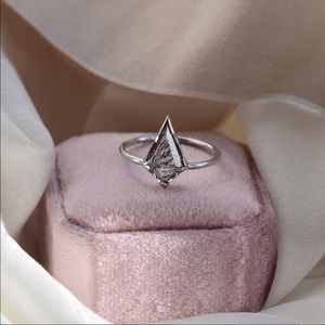 Rutilated or Tourmalated Quartz Kite Cut Ring